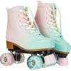 Comeon Roller Skates for Women PU Leather Roller Skates High-Top Leather for Beginners Teens for Woman,Girls and Boys,Adult(Green Pink)