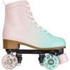 Comeon Roller Skates for Women PU Leather Roller Skates High-Top Leather for Beginners Teens for Woman,Girls and Boys,Adult(Green Pink)