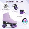 Comeon Roller Skates for Women PU Leather Roller Skates High-Top Leather for Beginners Teens for Woman,Girls and Boys,Adult(Purple Flashing Wheel)