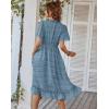 Comeon Women Casual Summer Short Sleeve Floral V Neck Boho Ruffle A-Line High Waist Flowy Midi Beach Dress