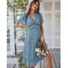 Comeon Women Casual Summer Short Sleeve Floral V Neck Boho Ruffle A-Line High Waist Flowy Midi Beach Dress