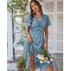 Comeon Women Casual Summer Short Sleeve Floral V Neck Boho Ruffle A-Line High Waist Flowy Midi Beach Dress