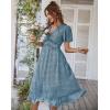 Comeon Women Casual Summer Short Sleeve Floral V Neck Boho Ruffle A-Line High Waist Flowy Midi Beach Dress
