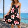Comeon Women Off Shoulder Strapless Sleeveless Tube Top Dress Floral Summer Beach Coverup Flowy Midi Dress(Black Pink Flowers)