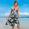 Comeon Women Off Shoulder Strapless Sleeveless Tube Top Dress Floral Summer Beach Coverup Flowy Midi Dress(Diamond Pattern)