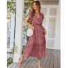 Comeon Womens Casual Dresses Summer Floral Wrap Vneck Short Ruffle Cap Sleeve Midi Beach Sundress with Belt