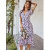 Comeon Womens Casual Summer Dress Short Sleeve Floral Wrap Vneck Ruffle Belt Split Flowy Boho Midi Sundress