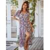 Comeon Womens Casual Summer Dress Short Sleeve Floral Wrap Vneck Ruffle Belt Split Flowy Boho Midi Sundress