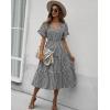 Comeon Womens Dresses Casual Summer Plaid Short Sleeve V Neck Flowy Swing Pleated Gingham Midi Sundress