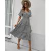 Comeon Womens Dresses Casual Summer Plaid Short Sleeve V Neck Flowy Swing Pleated Gingham Midi Sundress