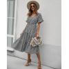 Comeon Womens Dresses Casual Summer Plaid Short Sleeve V Neck Flowy Swing Pleated Gingham Midi Sundress