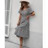Comeon Womens Dresses Casual Summer Plaid Short Sleeve V Neck Flowy Swing Pleated Gingham Midi Sundress