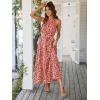 Women’s Casual Backless Loose Ruffle Sundress Halter Neck Sleeveless Floral Long Maxi Dress with Belt
