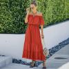 Womens Casual Off Shoulder Dress V Neck Ruffle Sleeve Summer Fall Maxi Long Dresses