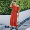 Womens Casual Off Shoulder Dress V Neck Ruffle Sleeve Summer Fall Maxi Long Dresses
