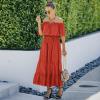 Womens Casual Off Shoulder Dress V Neck Ruffle Sleeve Summer Fall Maxi Long Dresses