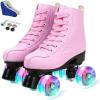 Comeon Roller Skates for Women PU Leather Roller Skates High-Top Leather for Beginners Teens for Woman,Girls and Boys,Adult(Pink Flash)