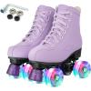 Comeon Roller Skates for Women PU Leather Roller Skates High-Top Leather for Beginners Teens for Woman,Girls and Boys,Adult(Purple Flashing Wheel)