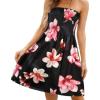 Comeon Women Off Shoulder Strapless Sleeveless Tube Top Dress Floral Summer Beach Coverup Flowy Midi Dress(Black Pink Flowers)