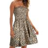 Comeon Women Off Shoulder Strapless Sleeveless Tube Top Dress Floral Summer Beach Coverup Flowy Midi Dress(Leopard)