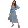 imageComeon Womens Boho Floral Dress Long Sleeve Wrap Vneck Ruffle ALine Flowy Casual Spring Fall Maxi Dresses