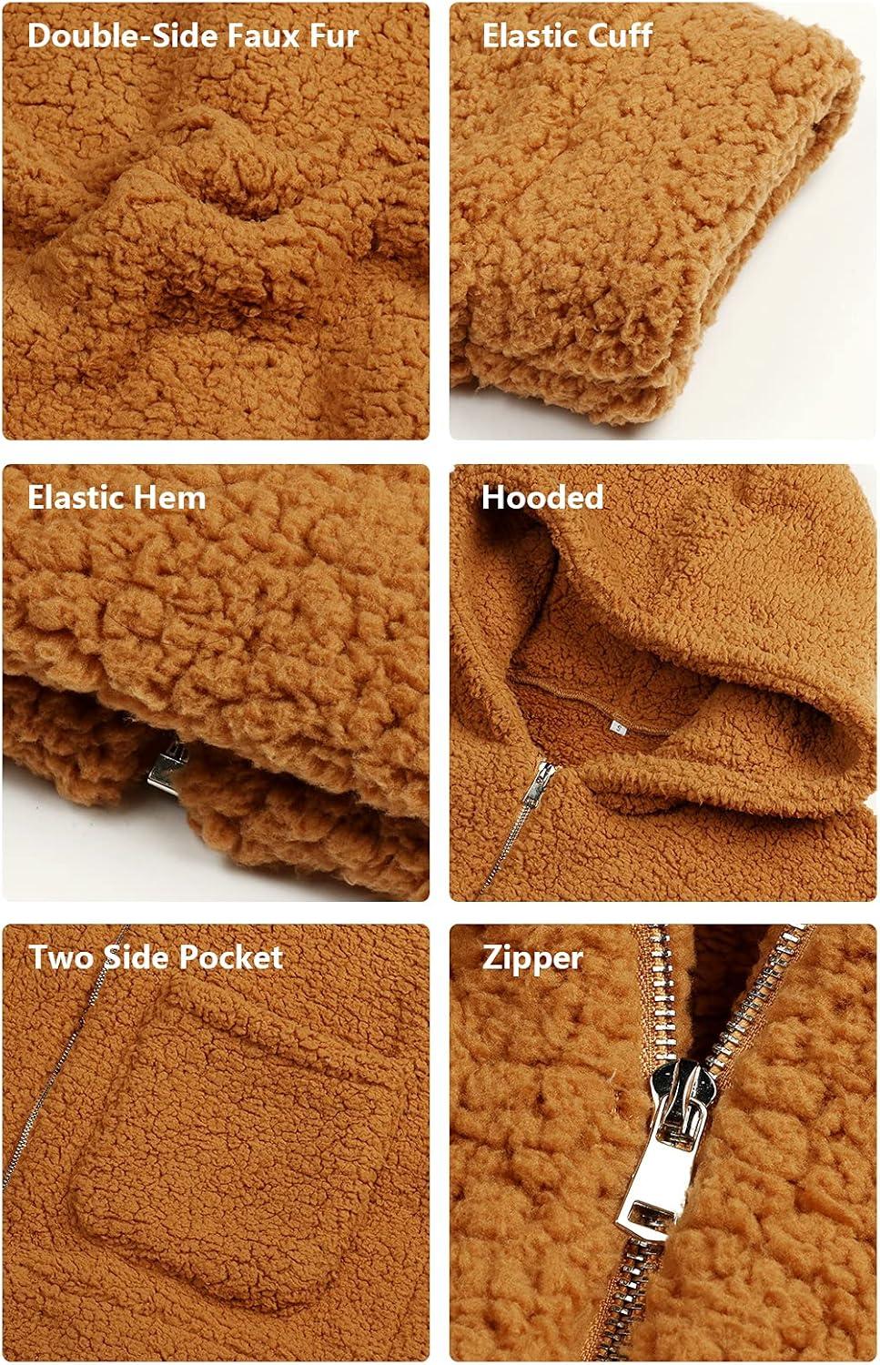 imageComeon Womens Casual Coat Lapel Fleece Fuzzy Faux Shearling Zipper Hooded Warm Winter Oversized JacketsCamel