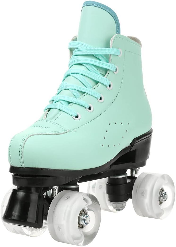 imageComeon Womens Hightop Roller Skates PU Leather IndoorOutdoor FourWheel Skatesgreen with flash wheel