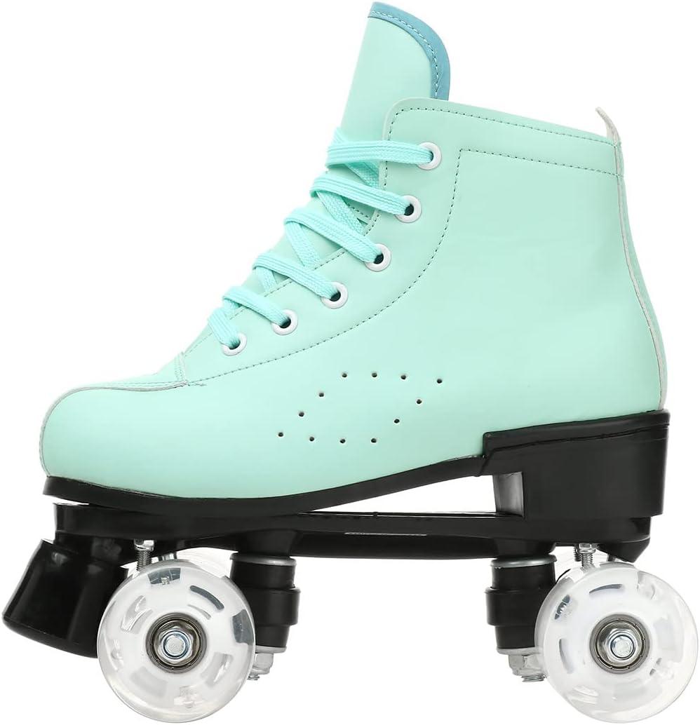 imageComeon Womens Hightop Roller Skates PU Leather IndoorOutdoor FourWheel Skatesgreen with flash wheel