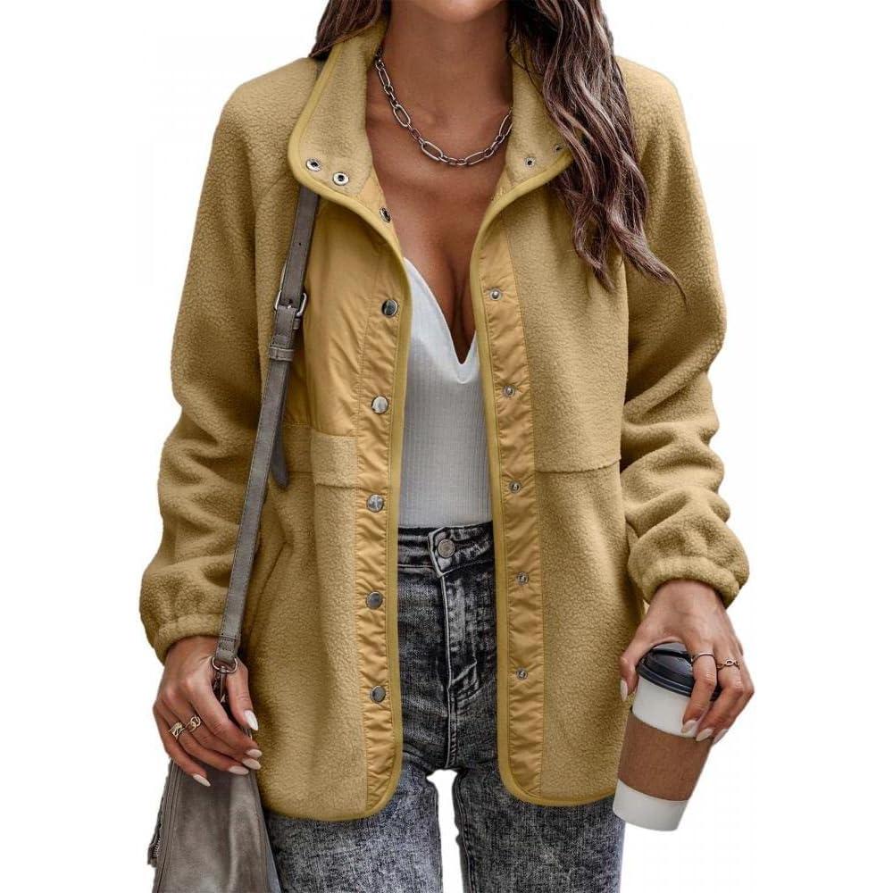 imageComeon Womens Fleece Jacket Casual Long Sleeve Button Down Lapel Pocket Sherpa Fuzzy Shacket Outerwear Coat