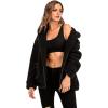 Comeon Womens Casual Coat Lapel Fleece Fuzzy Faux Shearling Zipper Hooded Warm Winter Oversized Jackets(Black)