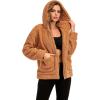 Comeon Womens Casual Coat Lapel Fleece Fuzzy Faux Shearling Zipper Hooded Warm Winter Oversized Jackets(Camel)