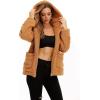 Comeon Womens Casual Coat Lapel Fleece Fuzzy Faux Shearling Zipper Hooded Warm Winter Oversized Jackets(Camel)