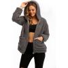 Comeon Womens Casual Coat Lapel Fleece Fuzzy Faux Shearling Zipper Hooded Warm Winter Oversized Jackets(Dark Grey)