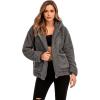 Comeon Womens Casual Coat Lapel Fleece Fuzzy Faux Shearling Zipper Hooded Warm Winter Oversized Jackets(Dark Grey)