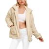 Comeon Women’s Coat Casual Lapel Fleece Fuzzy Faux Shearling Zipper Coats Warm Winter Oversized Outwear Jackets(Beige)