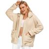 Comeon Women’s Coat Casual Lapel Fleece Fuzzy Faux Shearling Zipper Coats Warm Winter Oversized Outwear Jackets(Beige)