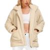 Comeon Women’s Coat Casual Lapel Fleece Fuzzy Faux Shearling Zipper Coats Warm Winter Oversized Outwear Jackets(Beige)