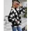 Comeon Women’s Coat Casual Lapel Fleece Fuzzy Faux Shearling Zipper Coats Warm Winter Oversized Outwear Jackets(Black White Plaid)