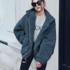 Comeon Women’s Coat Casual Lapel Fleece Fuzzy Faux Shearling Zipper Coats Warm Winter Oversized Outwear Jackets(Blue)