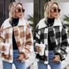 Comeon Women’s Coat Casual Lapel Fleece Fuzzy Faux Shearling Zipper Coats Warm Winter Oversized Outwear Jackets(Brown Curry Grid)
