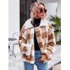Comeon Women’s Coat Casual Lapel Fleece Fuzzy Faux Shearling Zipper Coats Warm Winter Oversized Outwear Jackets(Brown Curry Grid)