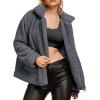Comeon Women’s Coat Casual Lapel Fleece Fuzzy Faux Shearling Zipper Coats Warm Winter Oversized Outwear Jackets(Gray)