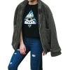 Comeon Women’s Coat Casual Lapel Fleece Fuzzy Faux Shearling Zipper Coats Warm Winter Oversized Outwear Jackets(Green)