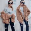 Comeon Women’s Coat Casual Lapel Fleece Fuzzy Faux Shearling Zipper Coats Warm Winter Oversized Outwear Jackets(Khaki)