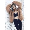 Comeon Women’s Coat Casual Lapel Fleece Fuzzy Faux Shearling Zipper Coats Warm Winter Oversized Outwear Jackets(Khaki)