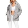 Comeon Women’s Coat Casual Lapel Fleece Fuzzy Faux Shearling Zipper Coats Warm Winter Oversized Outwear Jackets(Light Grey)