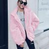 Comeon Women’s Coat Casual Lapel Fleece Fuzzy Faux Shearling Zipper Coats Warm Winter Oversized Outwear Jackets(Pink)