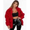 Comeon Women’s Coat Casual Lapel Fleece Fuzzy Faux Shearling Zipper Coats Warm Winter Oversized Outwear Jackets(Red)
