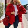 Comeon Women’s Coat Casual Lapel Fleece Fuzzy Faux Shearling Zipper Coats Warm Winter Oversized Outwear Jackets(Red)
