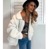 Comeon Women’s Coat Casual Lapel Fleece Fuzzy Faux Shearling Zipper Coats Warm Winter Oversized Outwear Jackets(White)